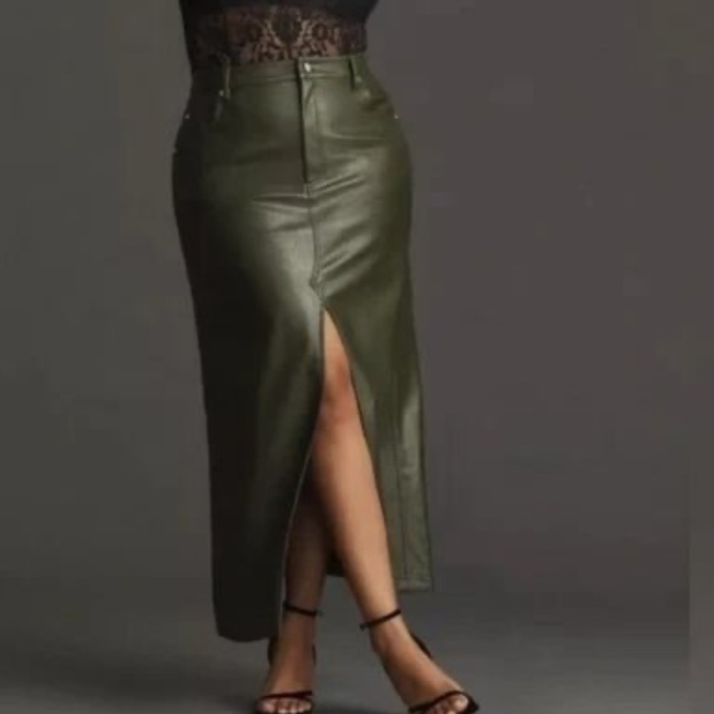 NWT Anthro Pilcro Madi Faux Leather Front Slit Maxi Skirt Size 2US